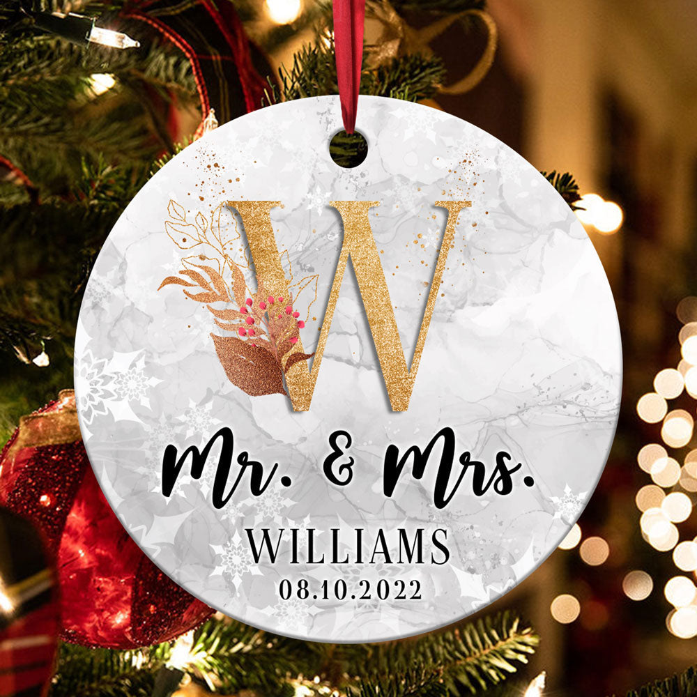 Personalized First Christmas Married Ornament, Mr and Mrs, Wedding Gift Keepsake Christmas Ornament