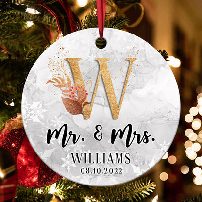 Personalized First Christmas Married Ornament, Mr and Mrs, Wedding Gift Keepsake Christmas Ornament