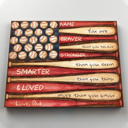 57208-Personalized Baseball Gift For Son From Dad, Baseball Son Gift, Braver Stronger Canvas H2