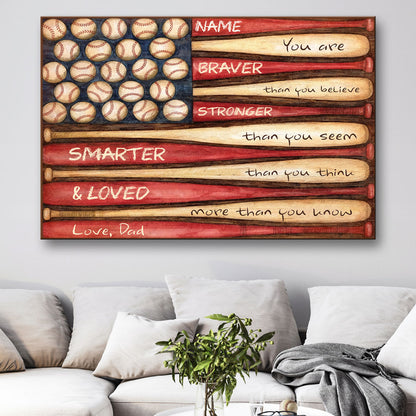 57198-Personalized Baseball Gift For Son From Dad, Baseball Son Gift, Braver Stronger Canvas H0
