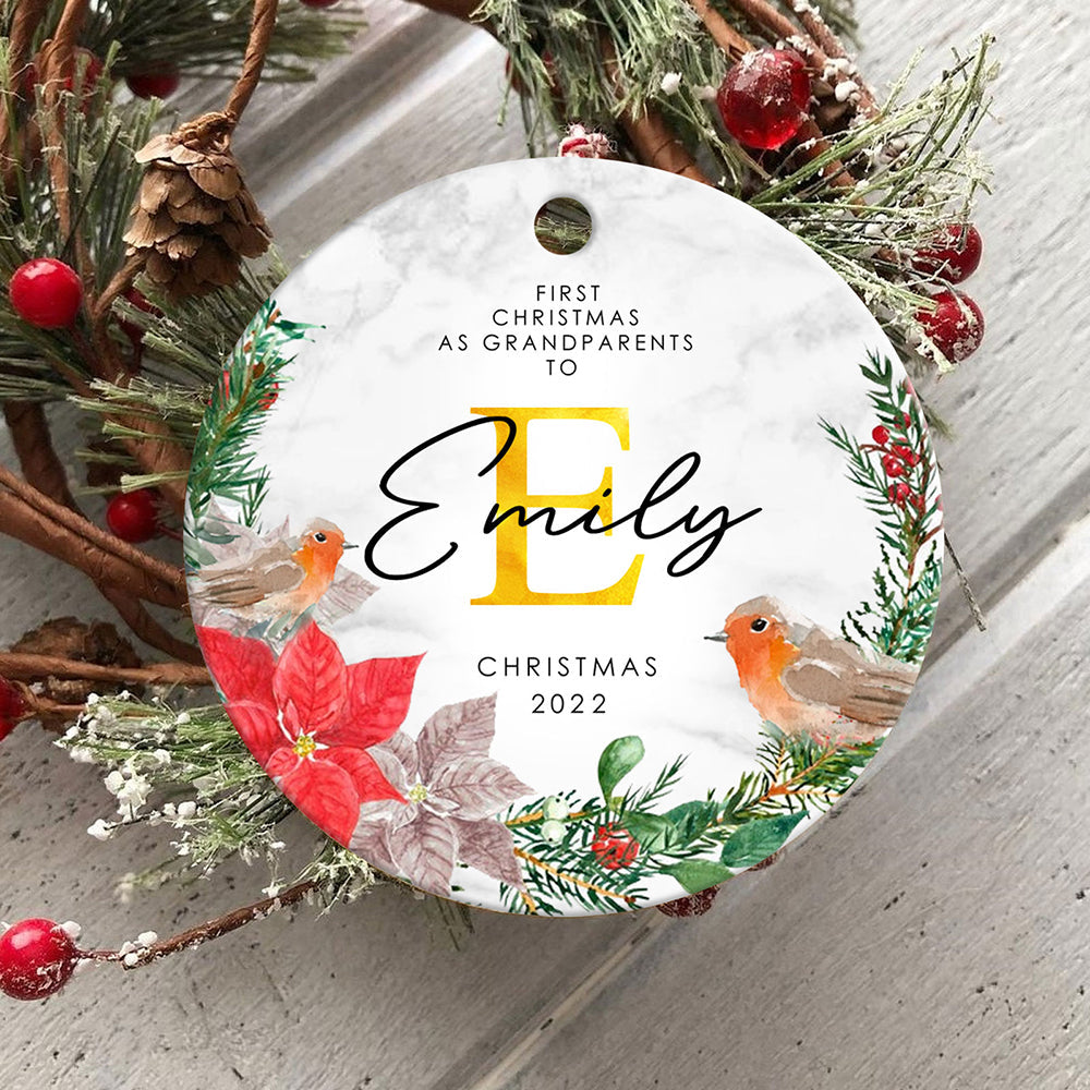 Personalized First Christmas As Grandparents, Gift For New Grandma Nana Grandpa Robin Wreath Christmas Ornament