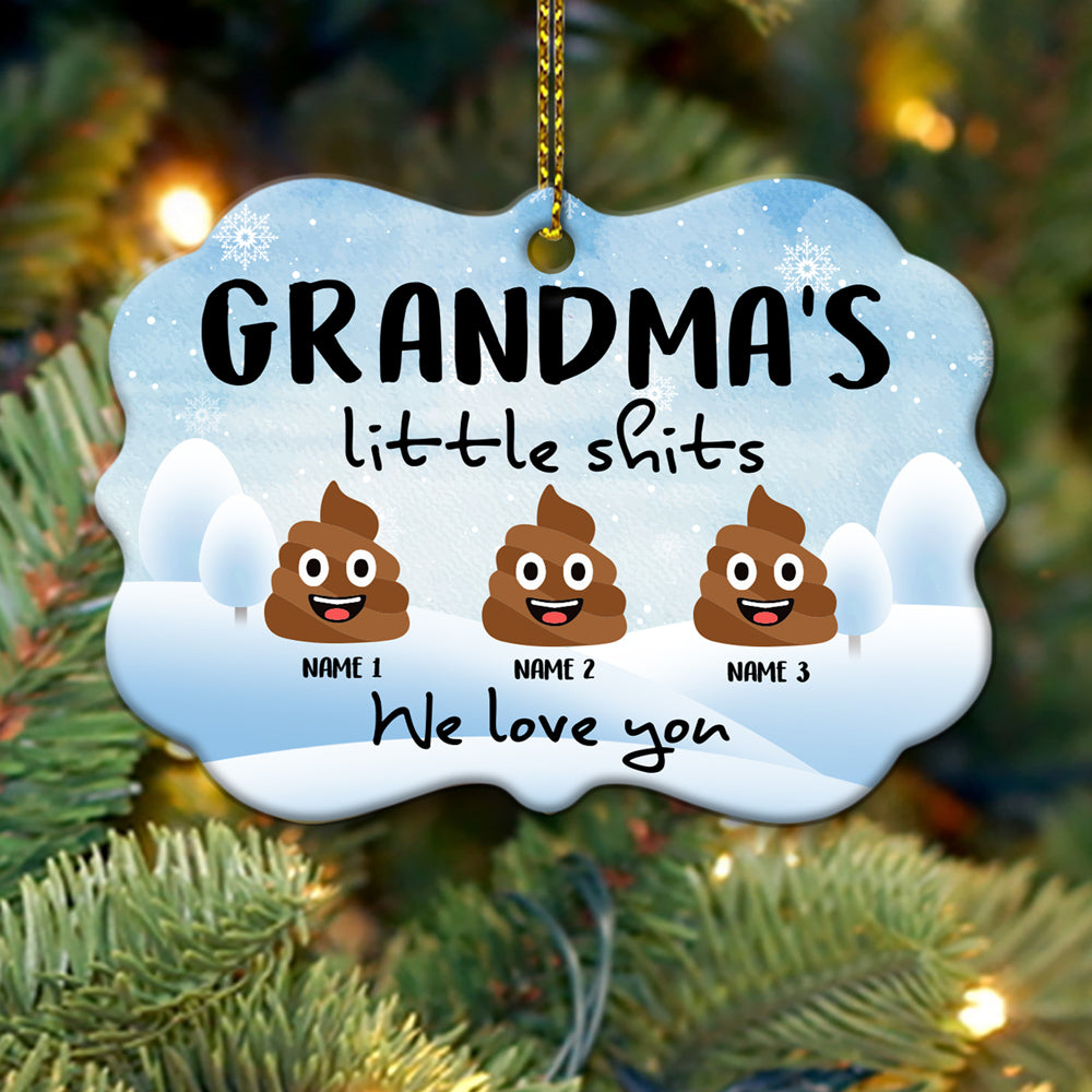 57949-Personalized Funny Christmas Gift For Grandma, Grandma's Little Shit Kids Name Christmas Ornament H0