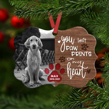 Personalized Pet Memorial Christmas Ornament, You Left Pawprints Dog Cat Ornament