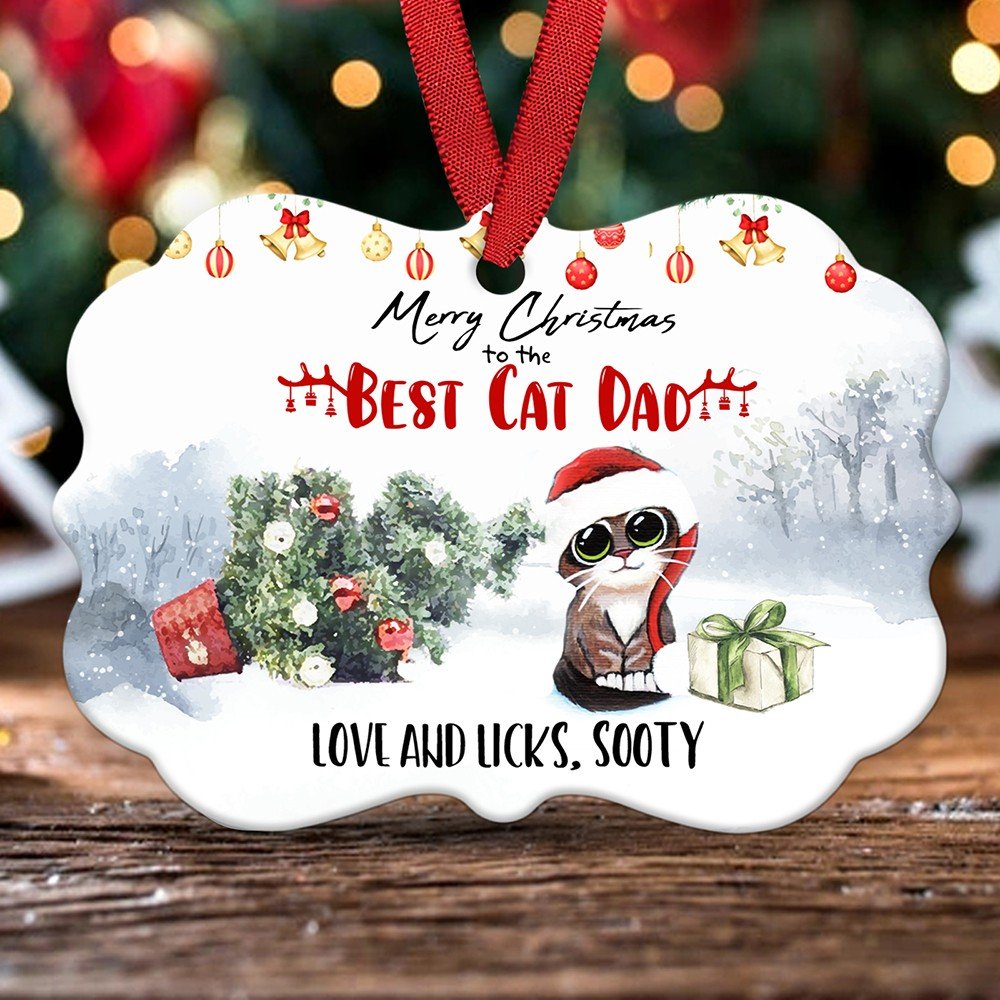 58588-Personalized Best Cat Dad Ornament, Cat Dad Christmas Gift Ornament H0