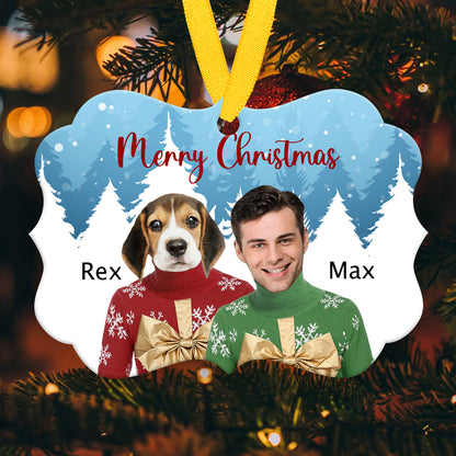 58325-Personalized Dog Cat Portrait Christmas Ornament, Cute Christmas Gift For Dog Mom Cat Dad Ornament H0