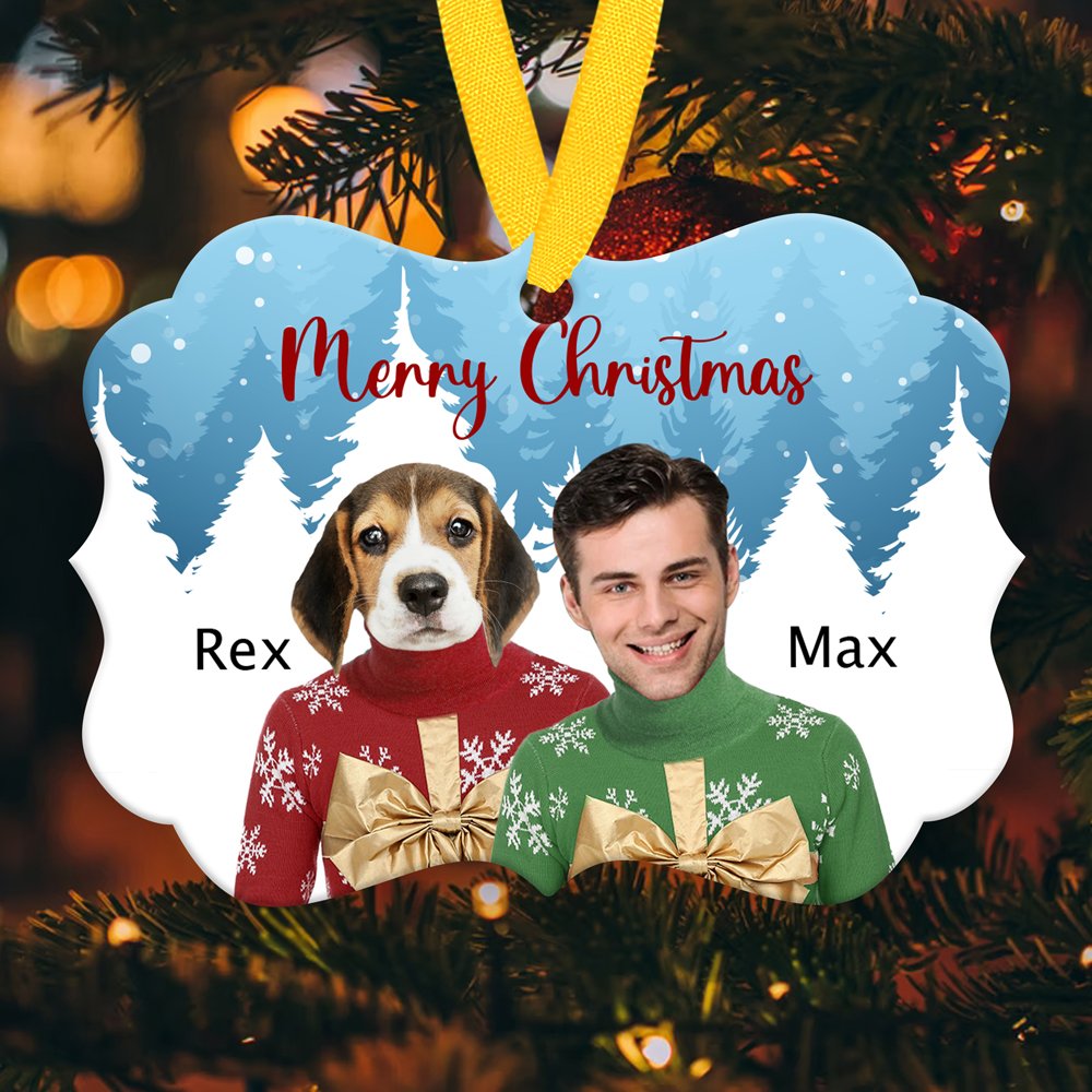 Personalized Dog Cat Portrait Christmas Ornament, Cute Christmas Gift For Dog Mom Cat Dad Ornament