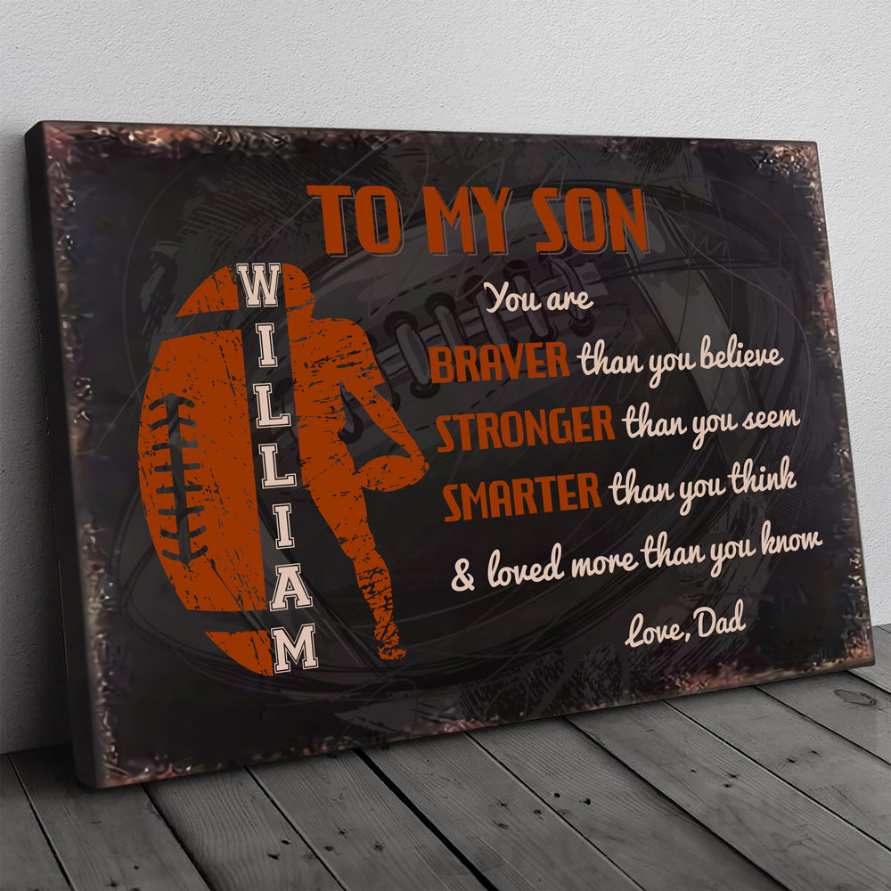 58294-Personalized Gift For Football Son From Dad, Son Football Player Canvas H0