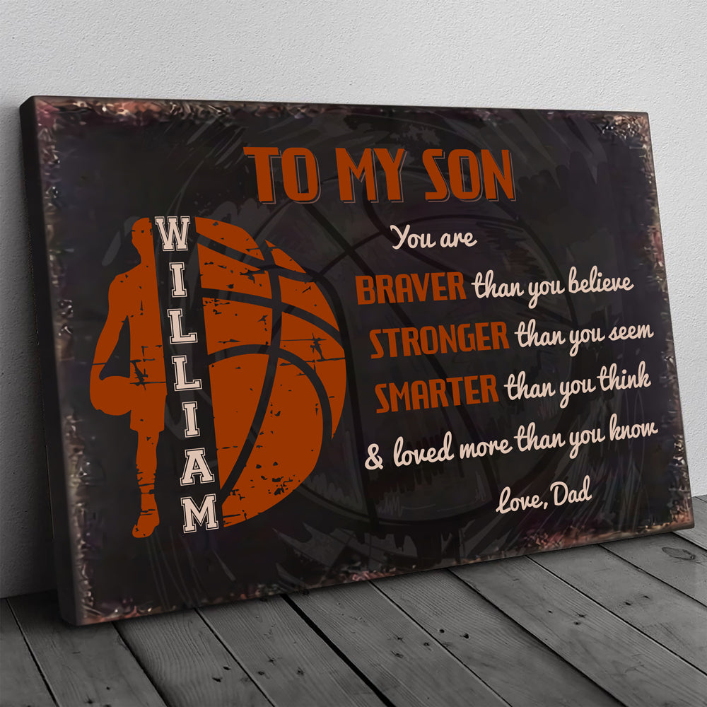 58317-Personalized Gift For Basketball Son From Dad, Son Basketball Player Name Canvas H0