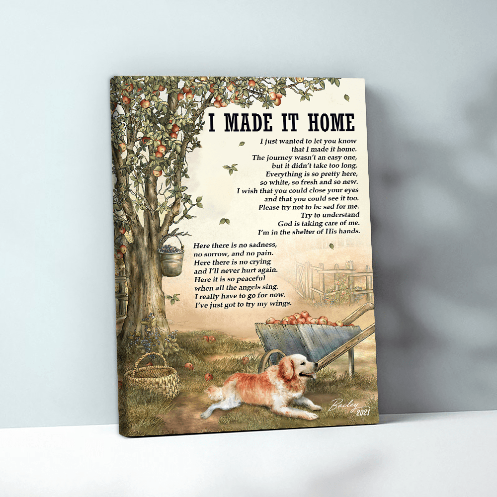 61714-Personalized Golden Retriever Memorial Gift, I Made It Home, Loss Of Dog Canvas H1