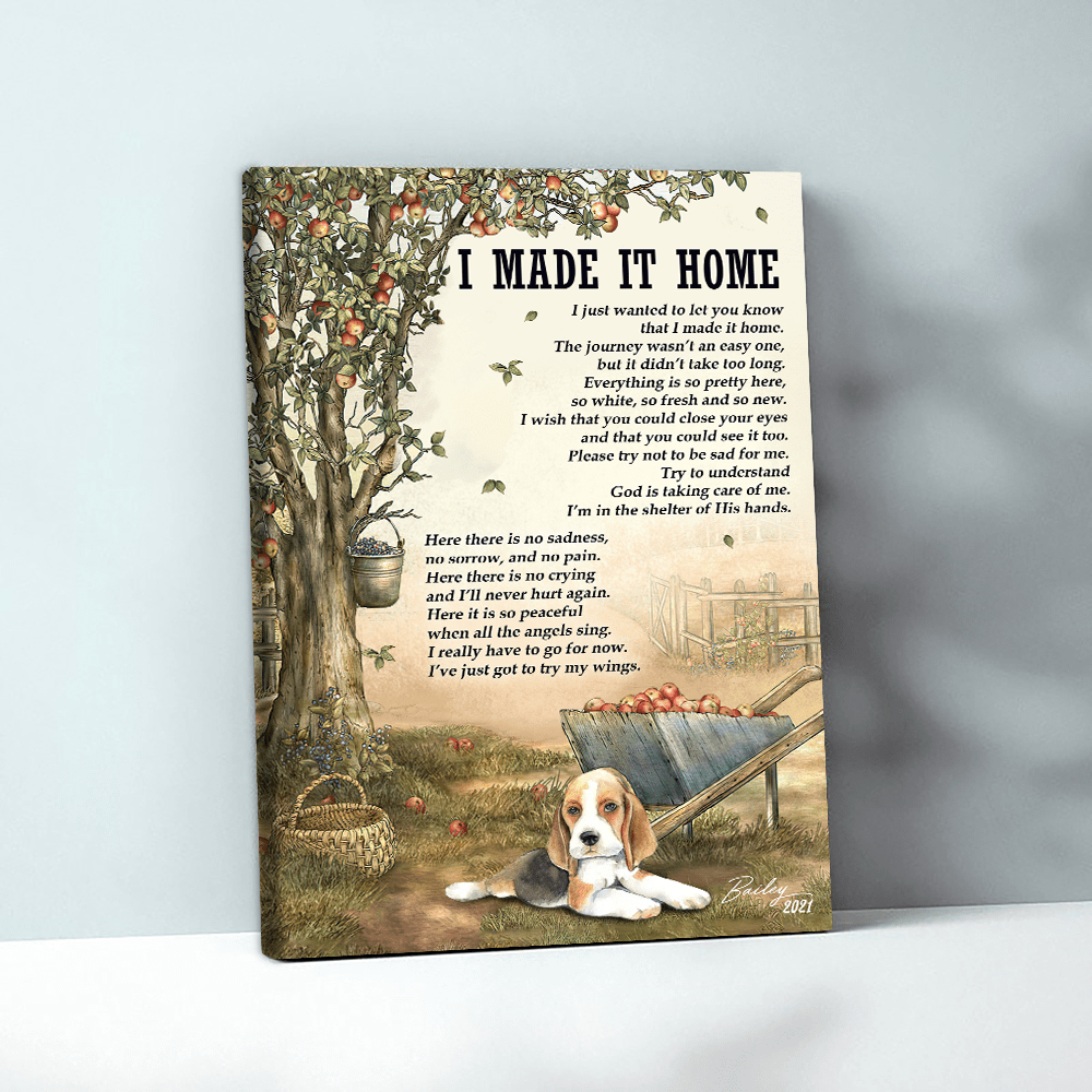 61721-Personalized Beagle Memorial Gift, I Made It Home, Loss Of Dog Canvas H1