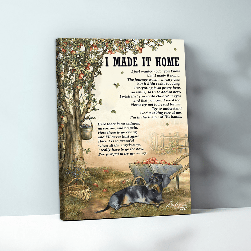 61710-Personalized Black And Tan Dachshund Memorial Gift, I Made It Home, Loss Of Dog Canvas H1