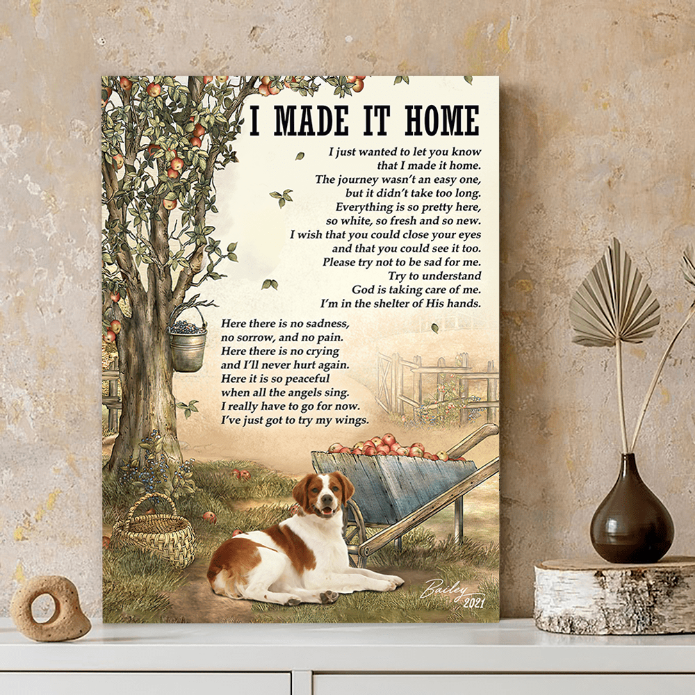 62058-Personalized Brittanys Memorial Gift, I Made It Home, Loss Of Dog Canvas H0