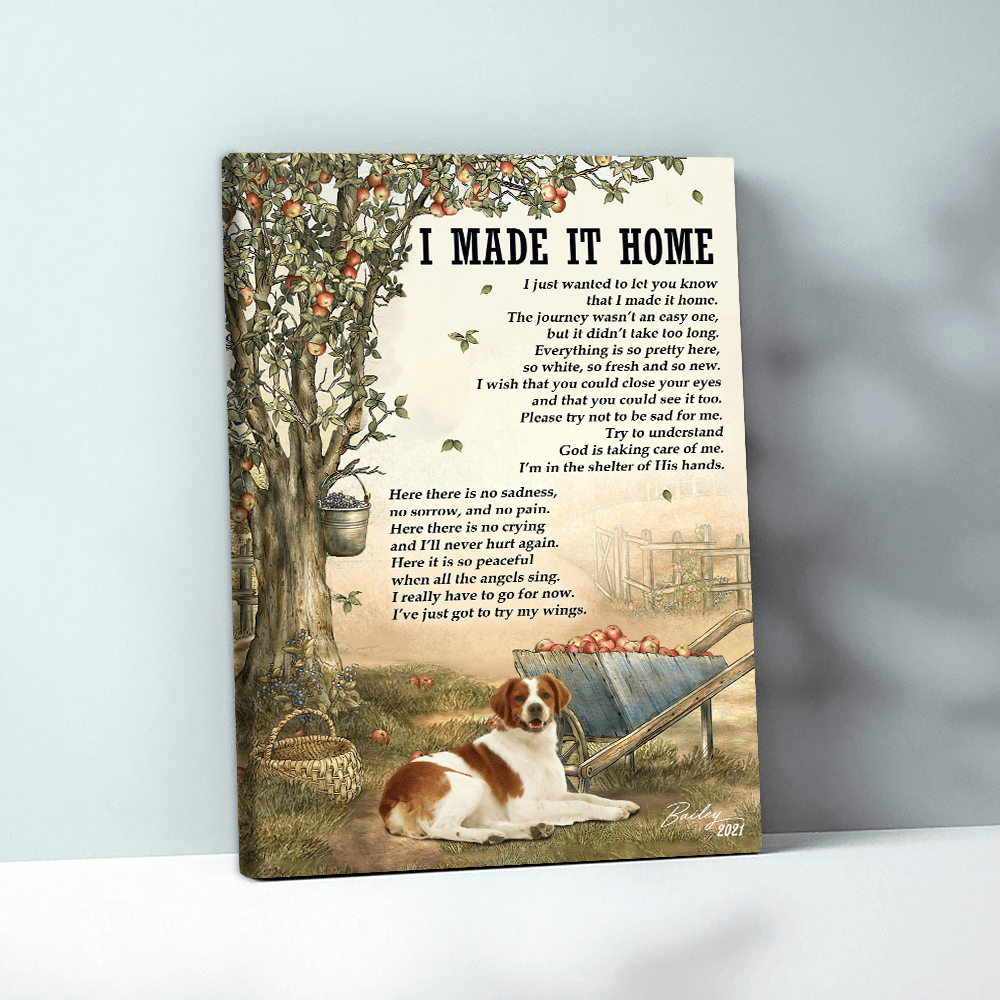 62062-Personalized Brittanys Memorial Gift, I Made It Home, Loss Of Dog Canvas H1