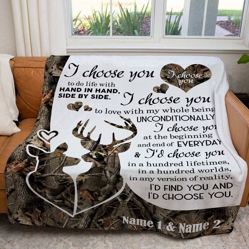 50312-Personalized Anniversary Gift For Wife I Choose You Dear Hunting Blanket H0