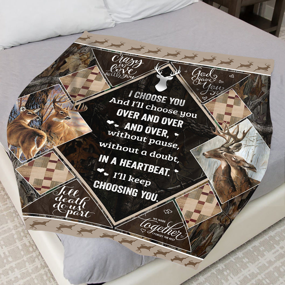 50862-Deer Blanket Gift For Her, I Choose You Deer Couple, Gift For Wife Fleece Blanket H1