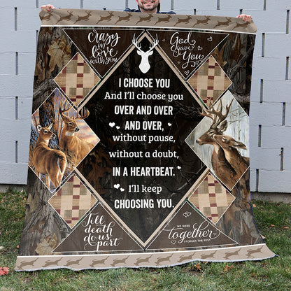 50859-Deer Blanket Gift For Her, I Choose You Deer Couple, Gift For Wife Fleece Blanket H0