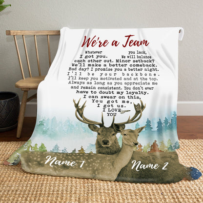 50763-Personalized Blanket Gift For Her, We're A Team Deer Couple, Gift For Wife Fleece Blanket H0