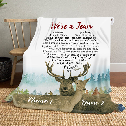 50760-Personalized Blanket Gift For Her, We're A Team Deer Couple, Gift For Wife Fleece Blanket H0