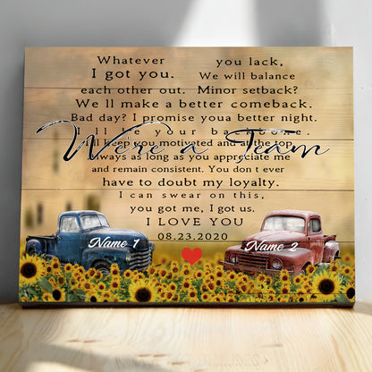 Personalized Wedding Anniversary GiftFor Wife, Anniversary Gift For Husband Custom Photo We're A Team Truck Canvas