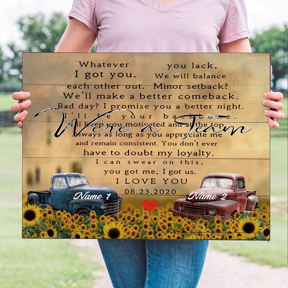 50540-Personalized Wedding Anniversary Gift For Wife, Anniversary Gift For Husband Custom Photo We're A Team Truck Canvas H0