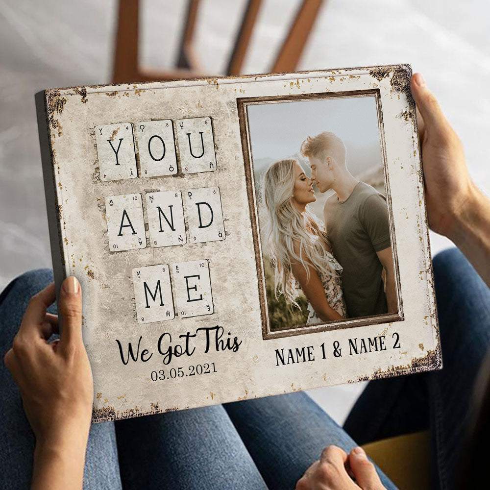 50854-Personalized Anniversary Gift For Her, Gift For Husband Wall Art, You And Me We Got This Canvas H0