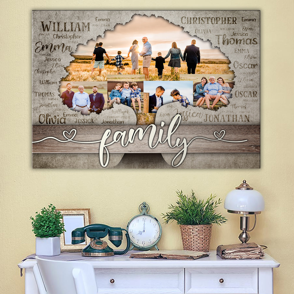 50902-Personalized Gift For Parents, Family Tree Custom Photo Wall Art, Meaningful Family Anniversary Gift Canvas H2