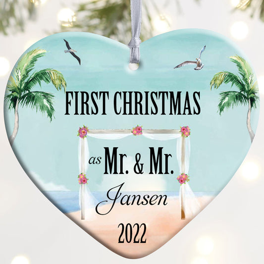 Personalized Beach Wedding, First Christmas Married Ornament, Wedding Gift, Mr and Mrs Ornament