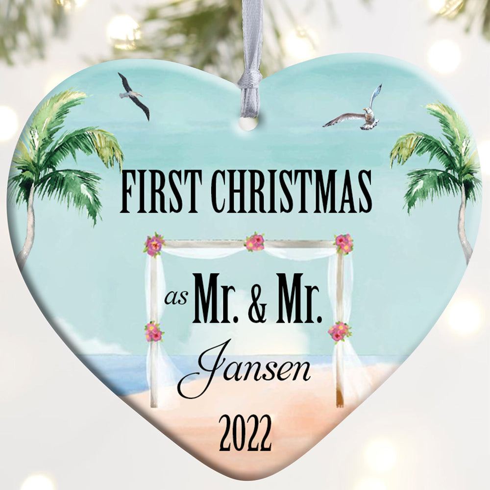 Personalized Beach Wedding, First Christmas Married Ornament, Wedding Gift, Mr and Mrs Ornament