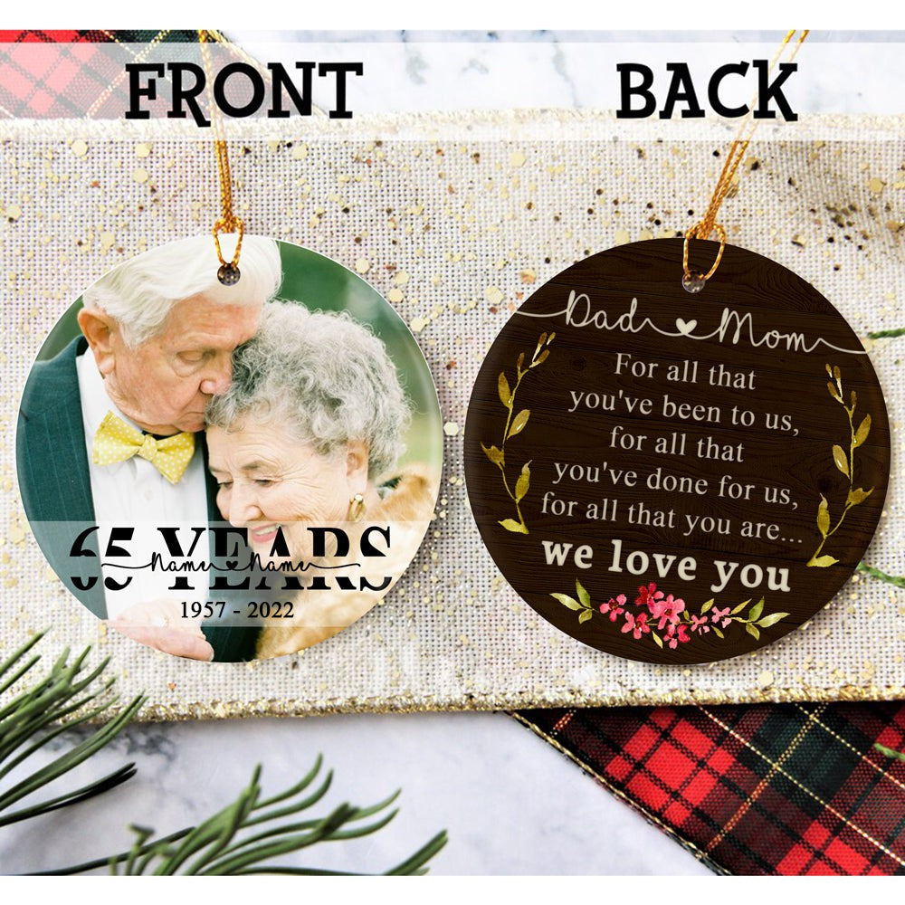 Personalized 65 Year Anniversary Gift For Parents, 65th Anniversary Ornament, Christmas Gift For Parents Ornament