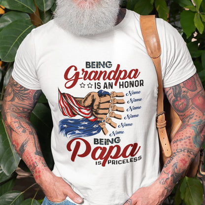 74532-Father's Day Being Papa US Flag Hands Of Kids Personalized Shirt H4