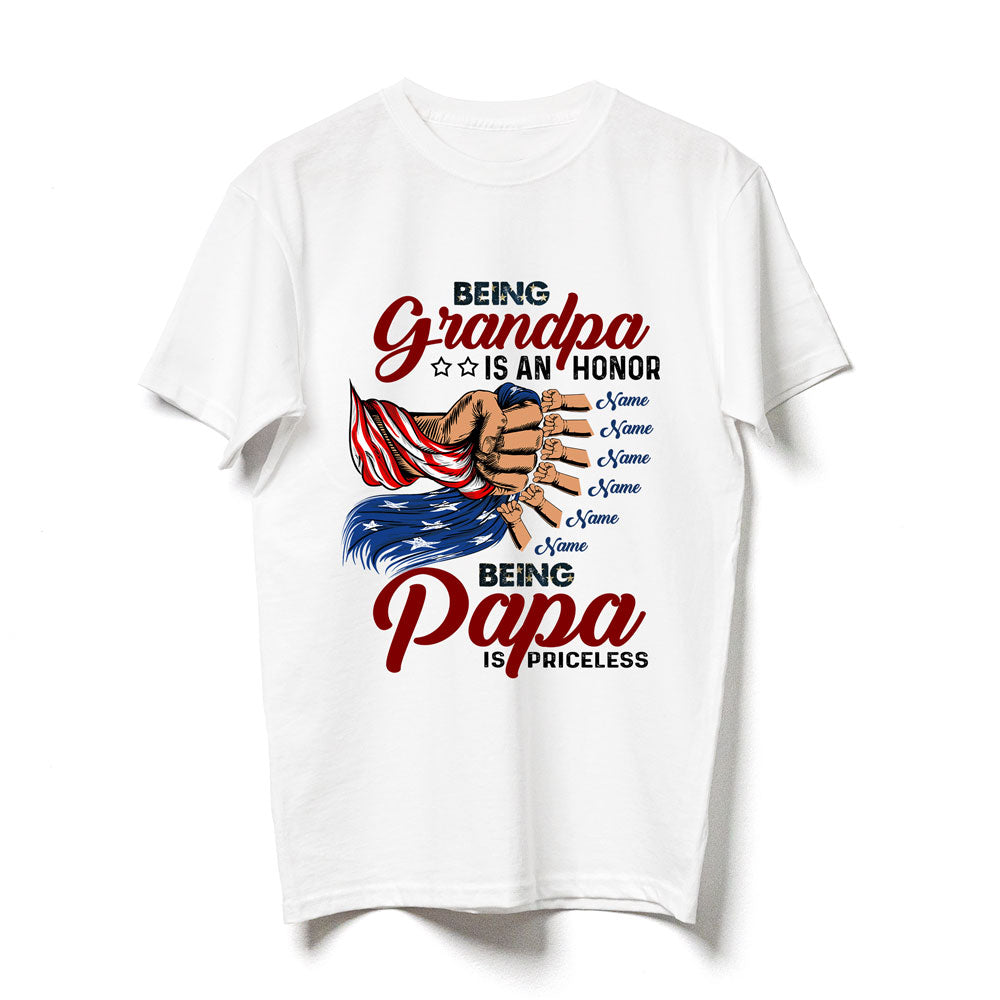 74520-Father's Day Being Papa US Flag Hands Of Kids Personalized Shirt H3