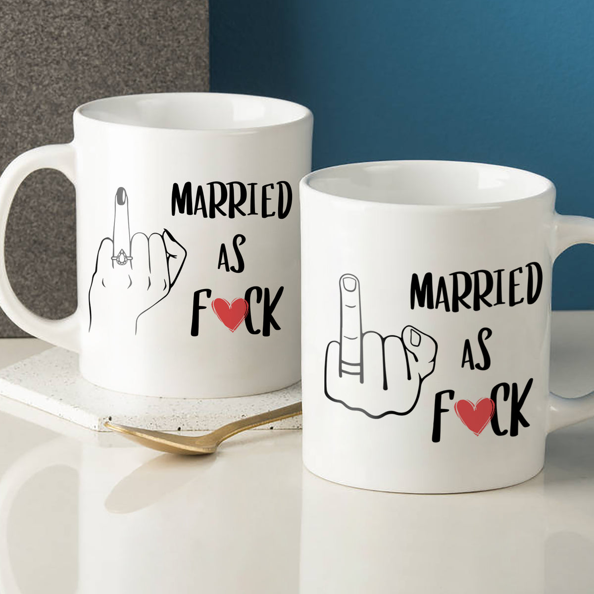 61427-Funny Mug for Married Couple, Valentine Gift for Husband, Wife, Married As F*ck Mug H0