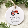 Personalized Family Name Red Tractor Christmas Circle Ornament