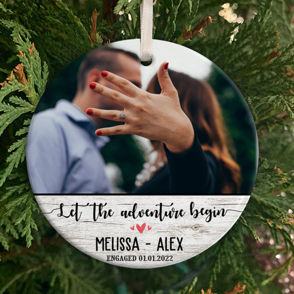 Personalized Anniversary Gift For Couple Let The Adventure Begin Photo Circle Ornament