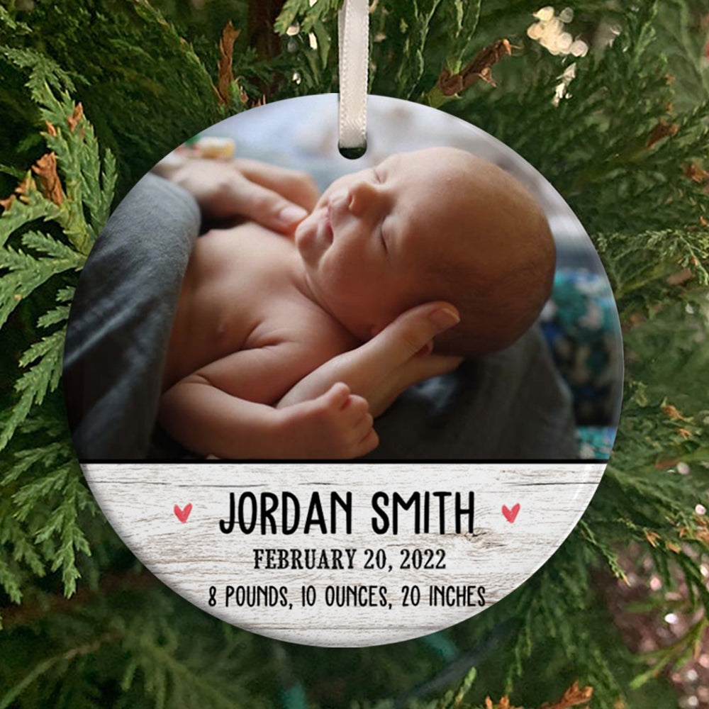 Personalized Baby Born Gift For New Mom New Dad Photo Circle Ornament