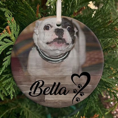 Personalized Gift For Dog Lover Heart Design Custom Name Photo Circle Ornament