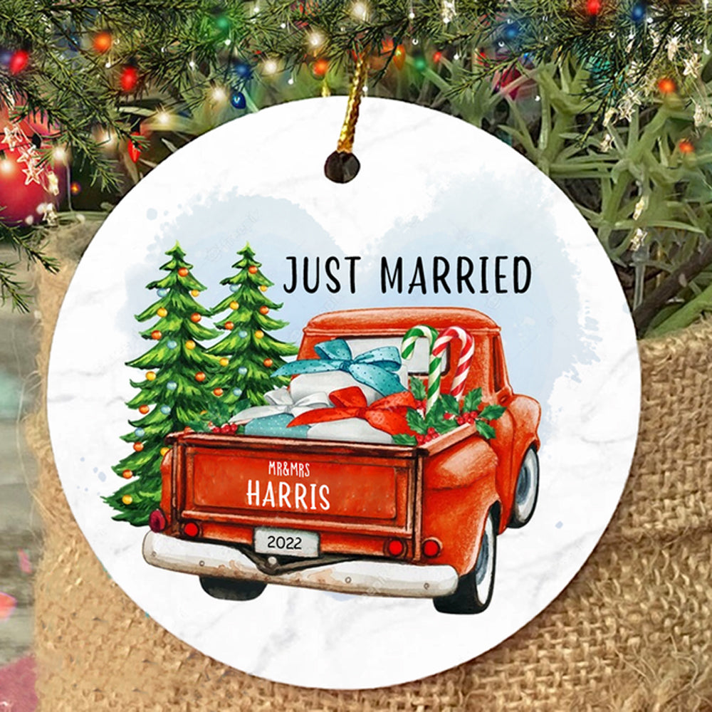 Personalized Anniversary Just Married Mr and Mrs Circle Ornament