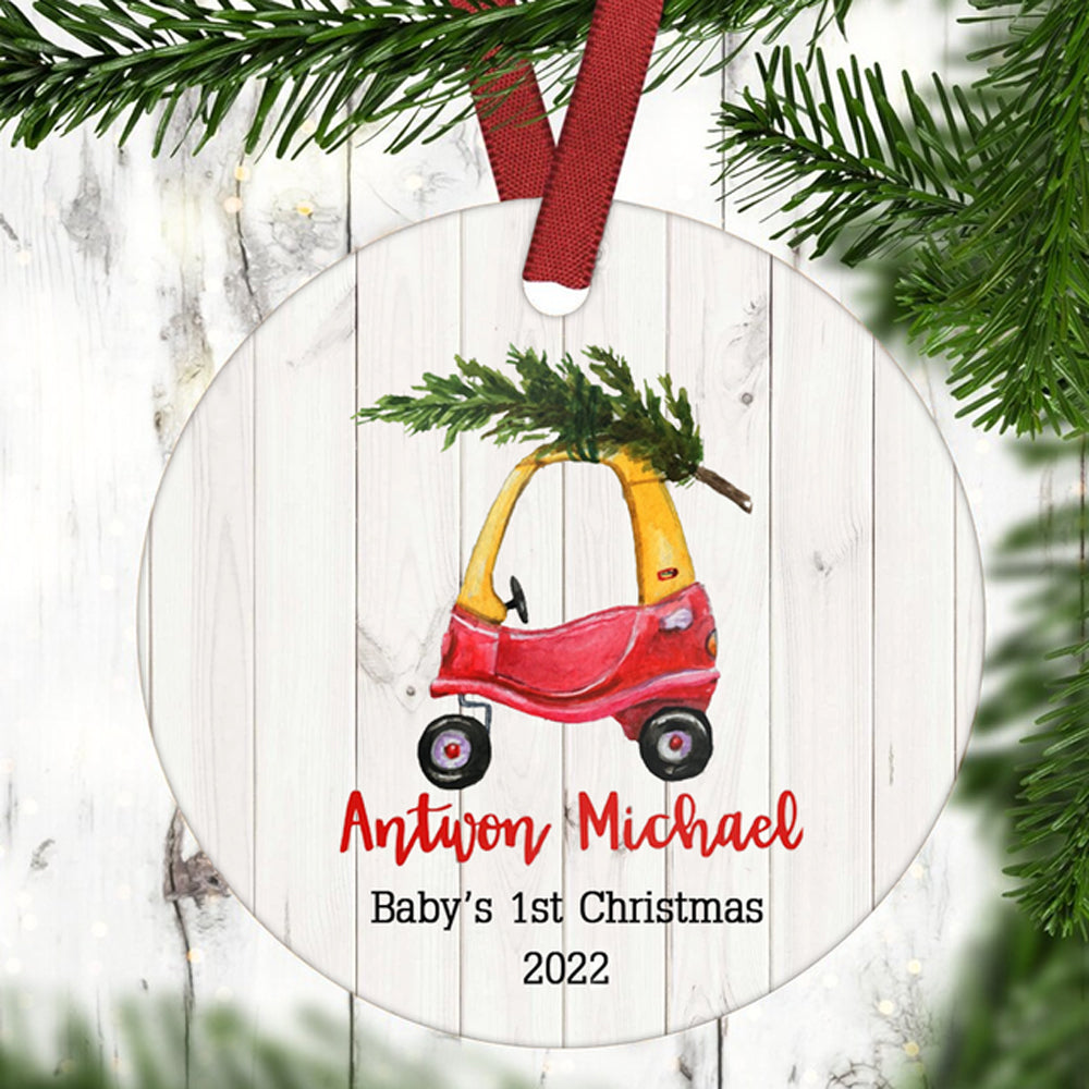 Personalized Baby's 1st Christmas Funny Toy Car Circle Ornament