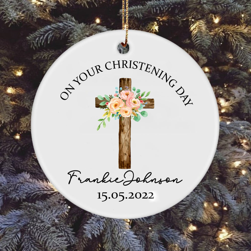 Personalized On Your Christening Day Christian Circle Ornament