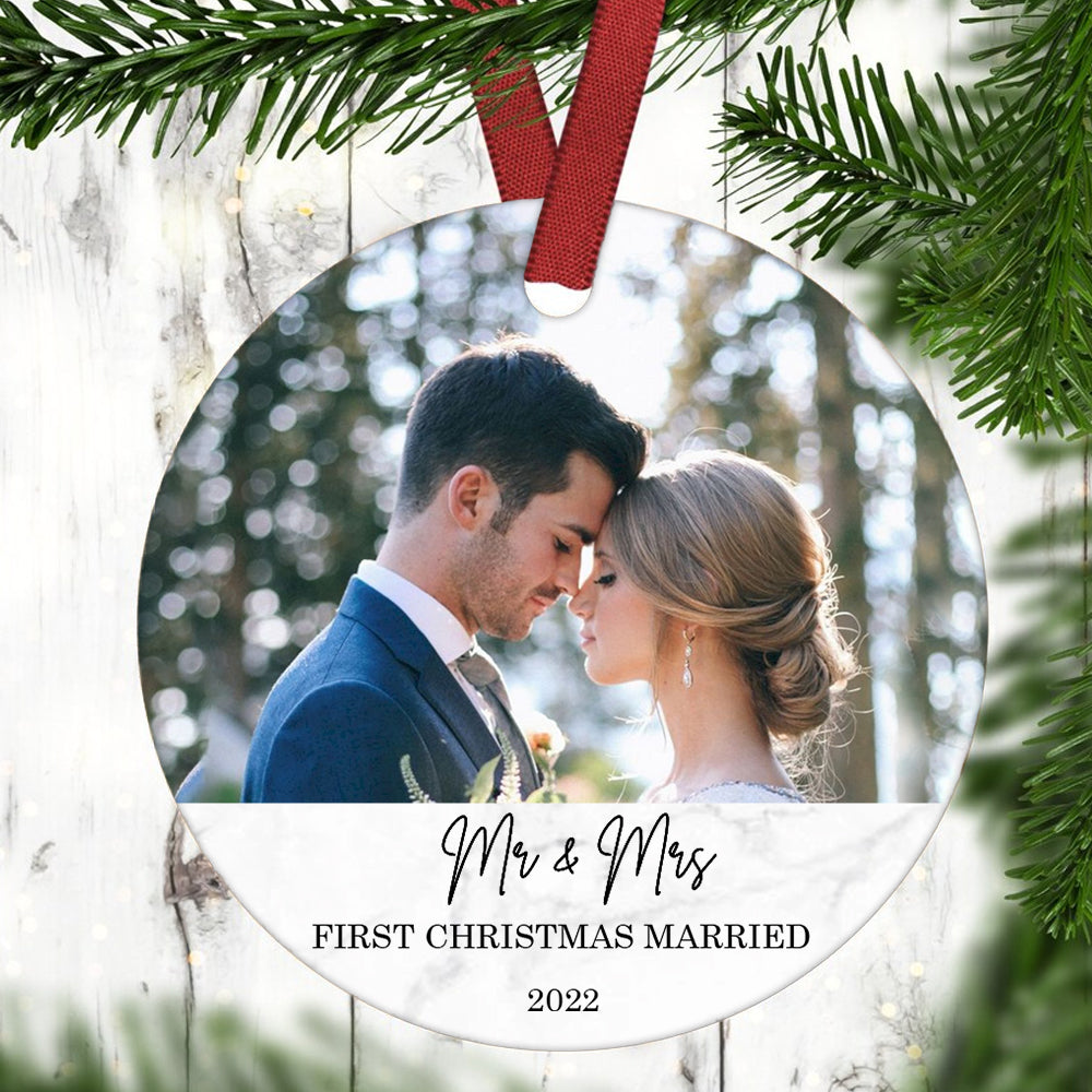 Personalized Wedding Anniversary First Christmas Married Ornament