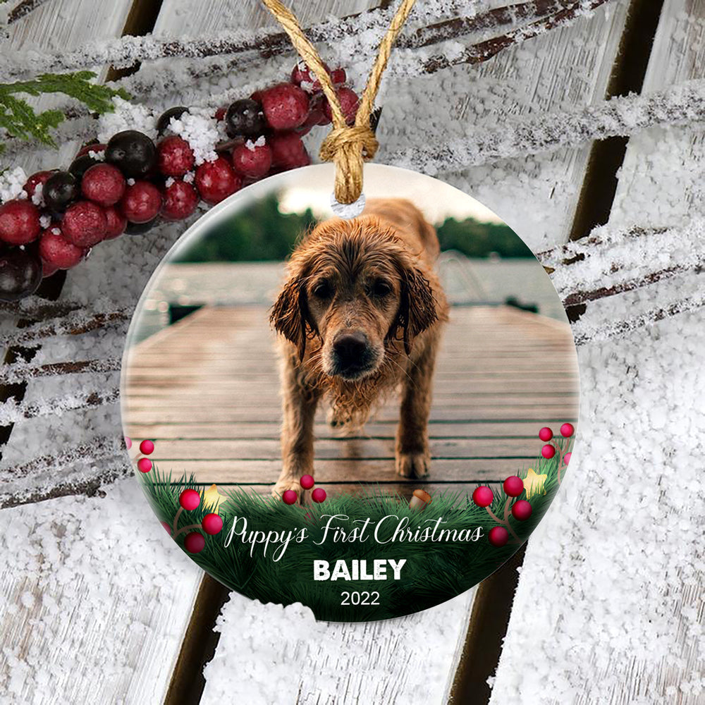 Personalized Gift For Pet Lover Puppy's First Christmas Photo Ornament