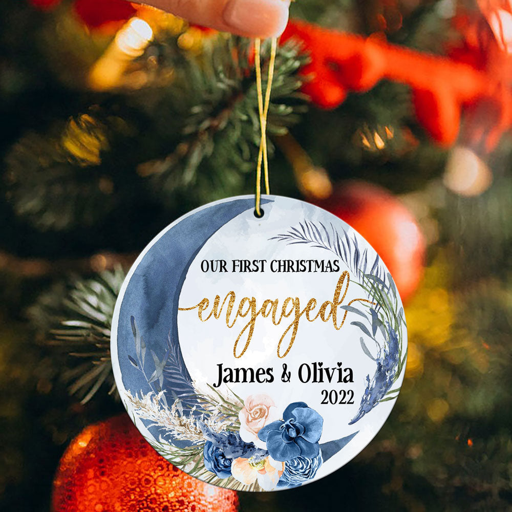 Personalized Anniversary Our First Christmas Engaged Couple Christmas Ornament