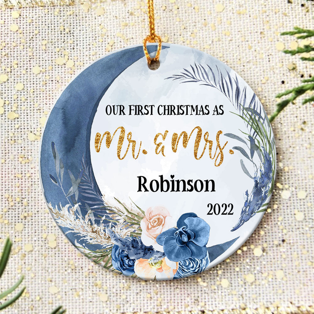 Personalized Anniversary Our First Christmas Mr & Mrs Couple Christmas Ornament