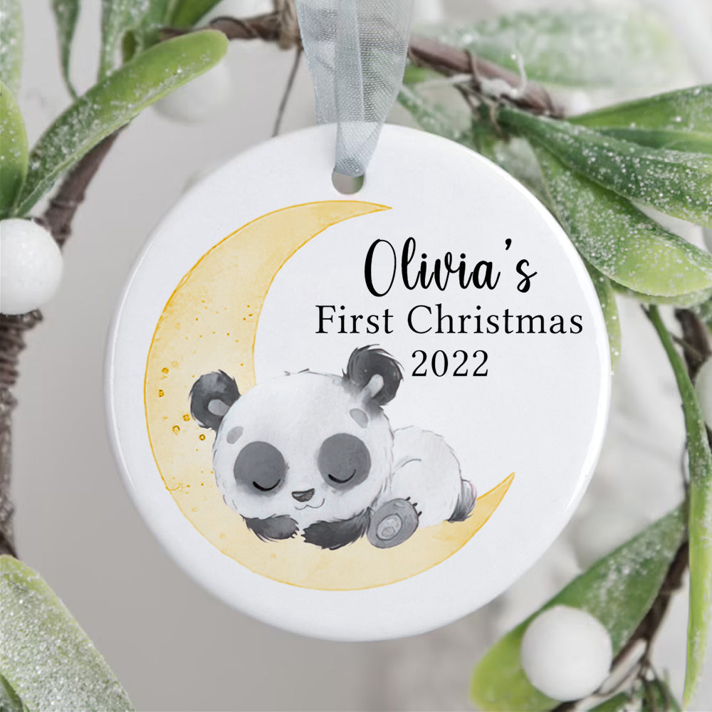 Personalized Baby's First Christmas Moon Baby Panda Sleep Ornament