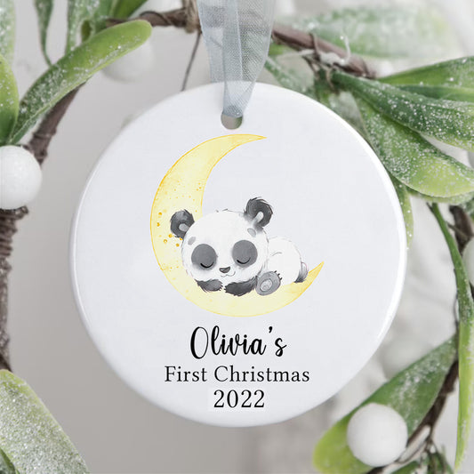 Personalized Baby's First Christmas Moon Panda Sleep Ornament