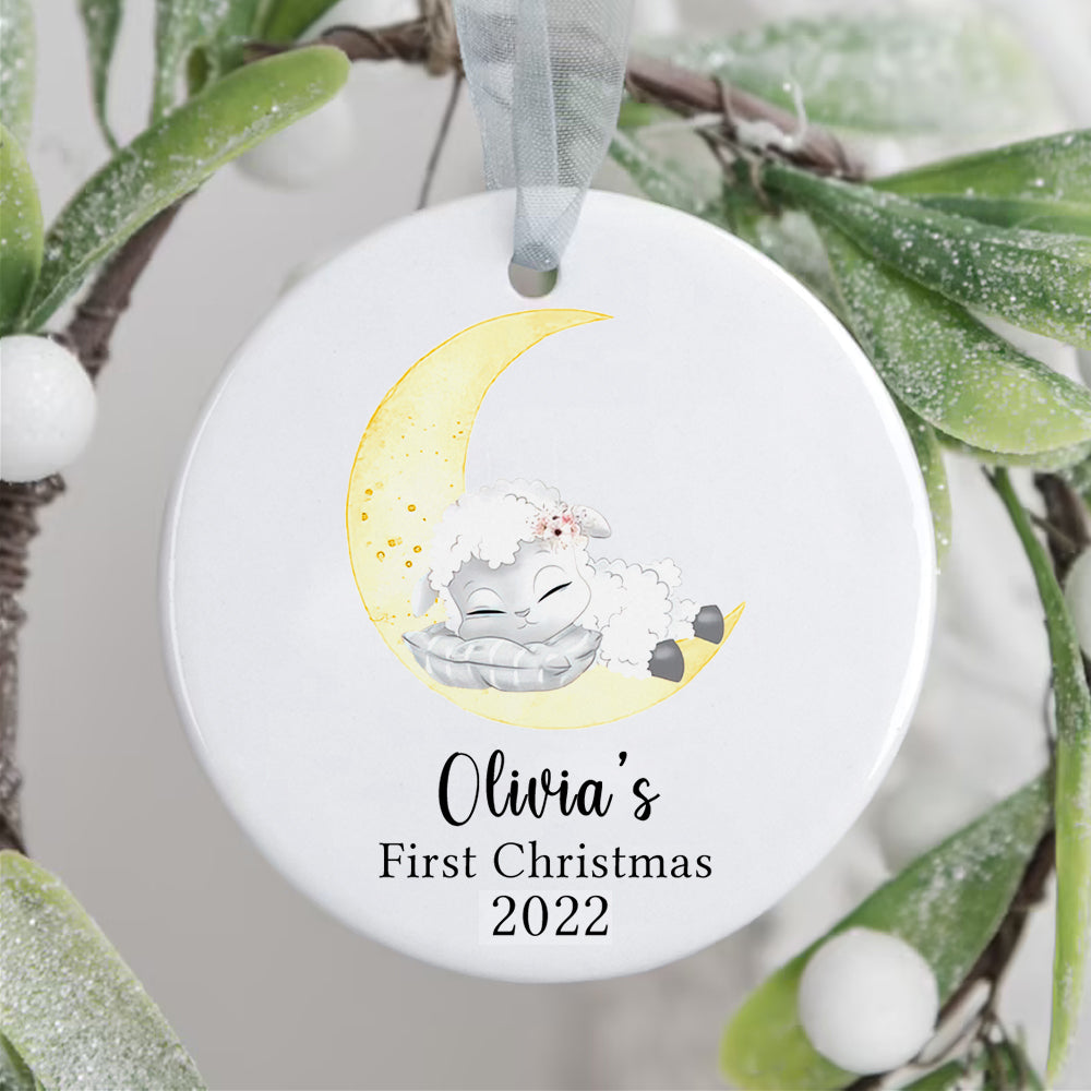 Personalized Baby's First Christmas Moon Sheep Sleep Ornament