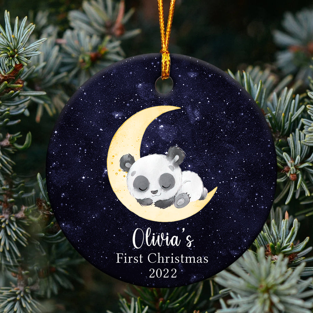 Personalized Baby's First Christmas Moon Panda Sleep At Night Ornament