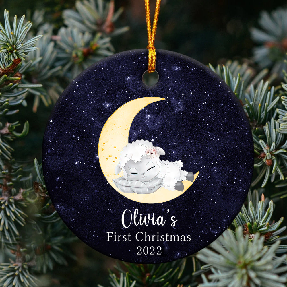 Personalized Baby's First Christmas Moon Sheep Sleep At Night Ornament