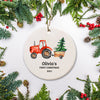 Personalized Baby&#39;s First Christmas Watercolor Tracktor Ornament