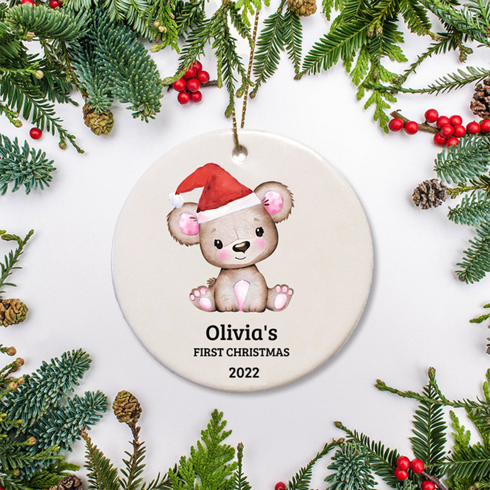 Personalized Baby's First Christmas Watercolor Bear Ornament